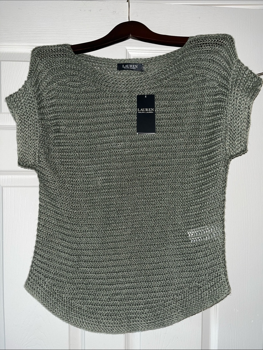LAUREN by Ralph Lauren Dark Olive Knit Short Sleeve Sweater